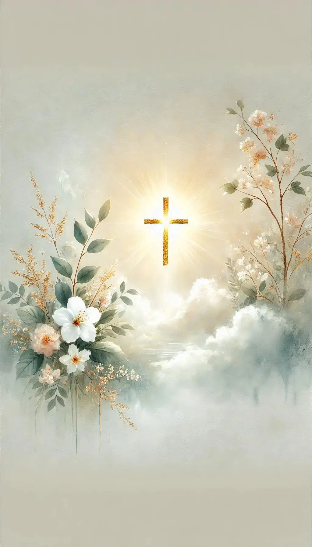 Himmel mit schwebender Taube und angedeutetem Kreuz – ruhiges christliches Motiv