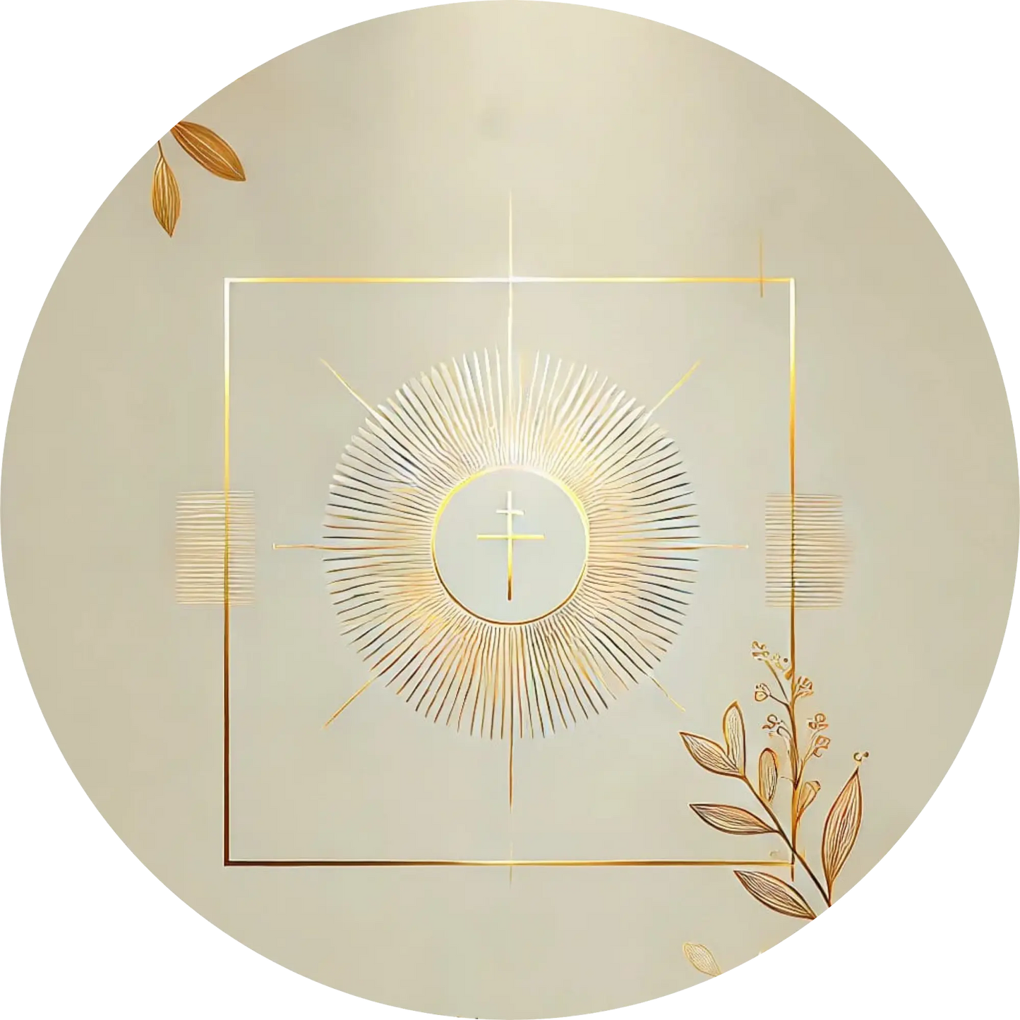 Hostie im Strahlenkranz mit Weizen und Kelch – symbolträchtiges Bild zur Kommunion