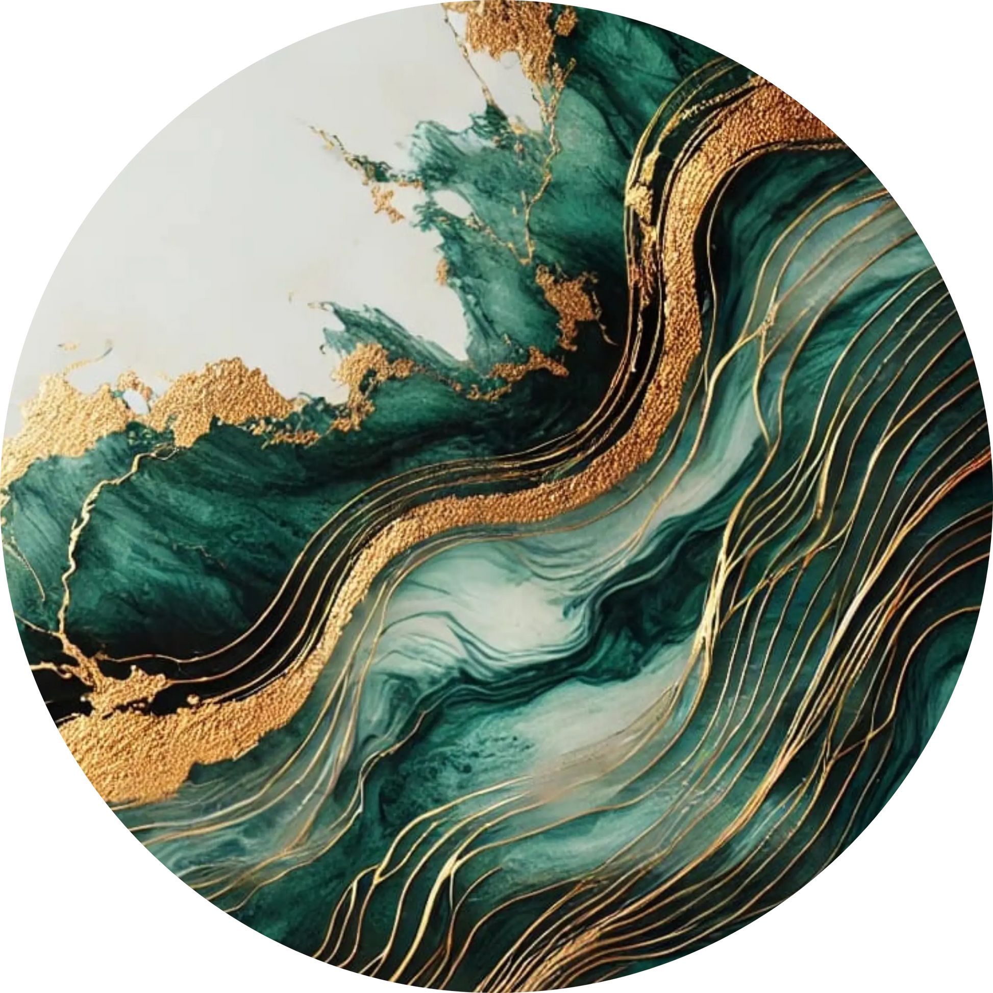 Abstrakte Wellen mit Goldakzenten auf Marmor in Grün und Creme