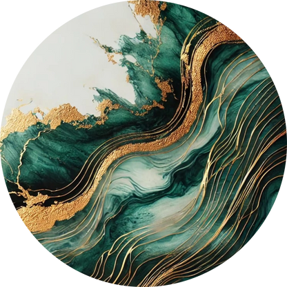 Abstrakte Wellen mit Goldakzenten auf Marmor in Grün und Creme