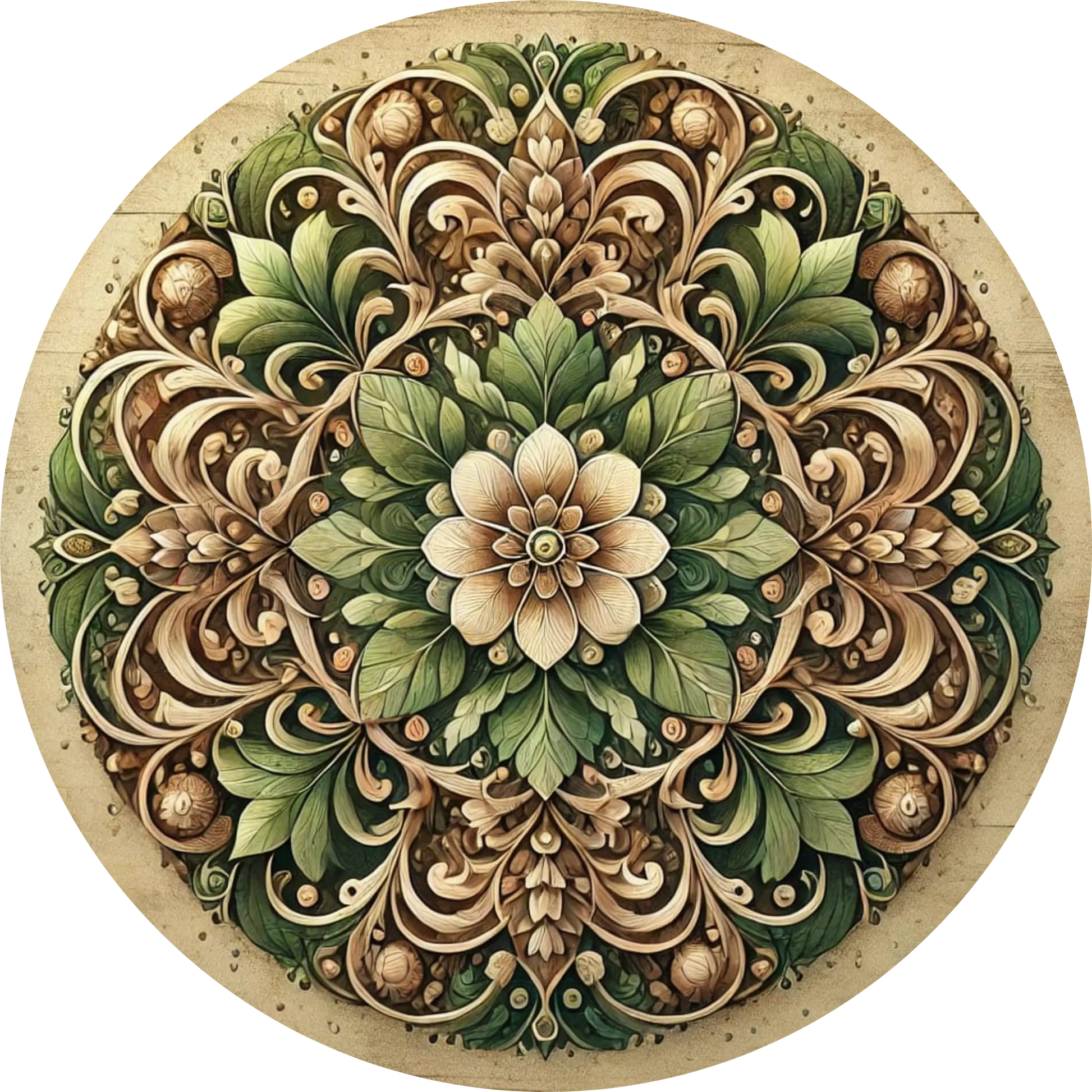 Grünes Mandala mit plastischer Wirkung und Blütenstruktur