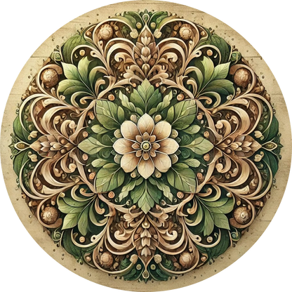 Grünes Mandala mit plastischer Wirkung und Blütenstruktur