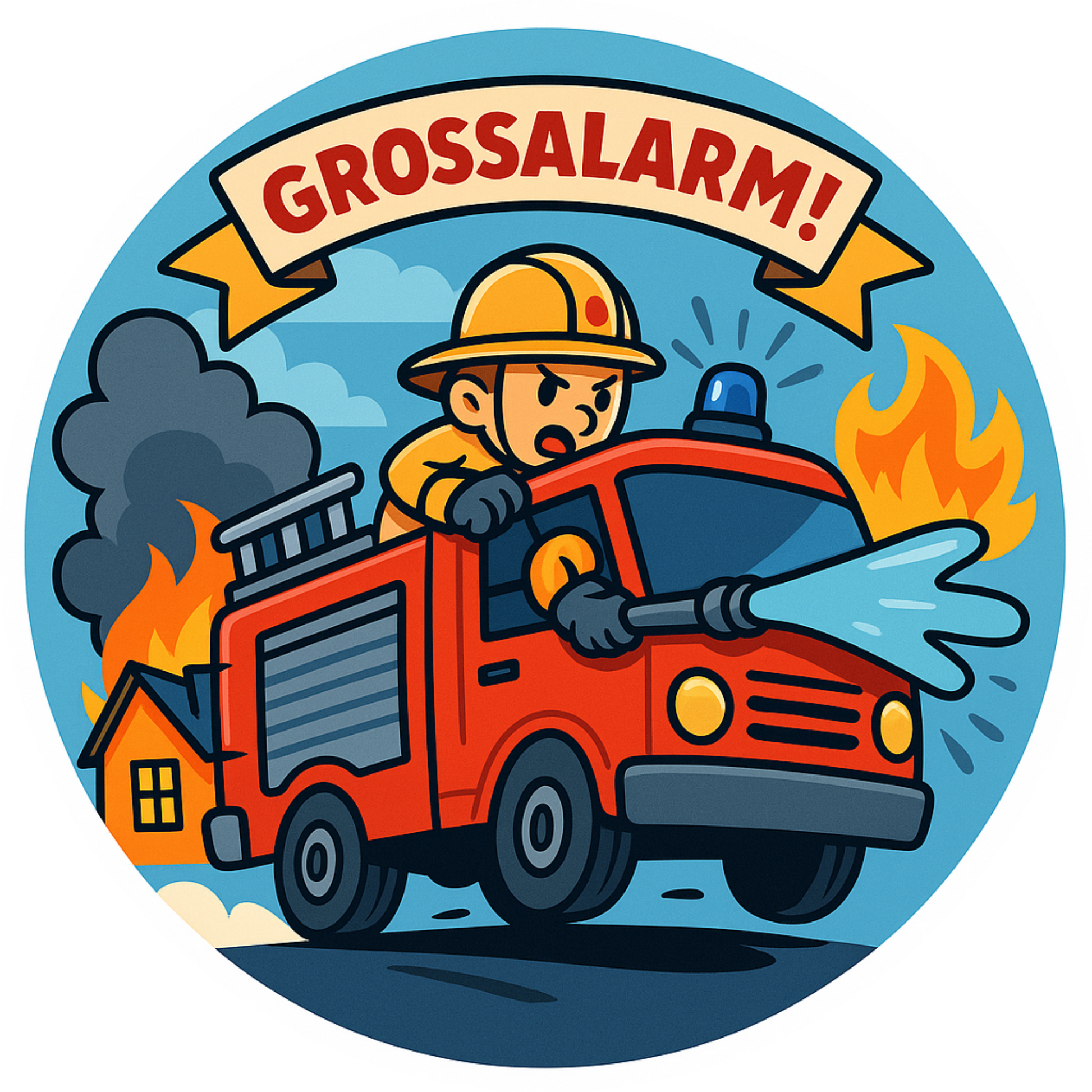 Feuerwehrmann mit Feuerwehrauto im Kawaii til