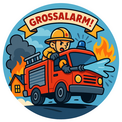 Feuerwehrmann mit Feuerwehrauto im Kawaii til