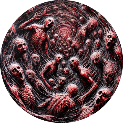 Höllenartiger Strudel aus Gesichtern und Händen, die aus organischer Masse ragen