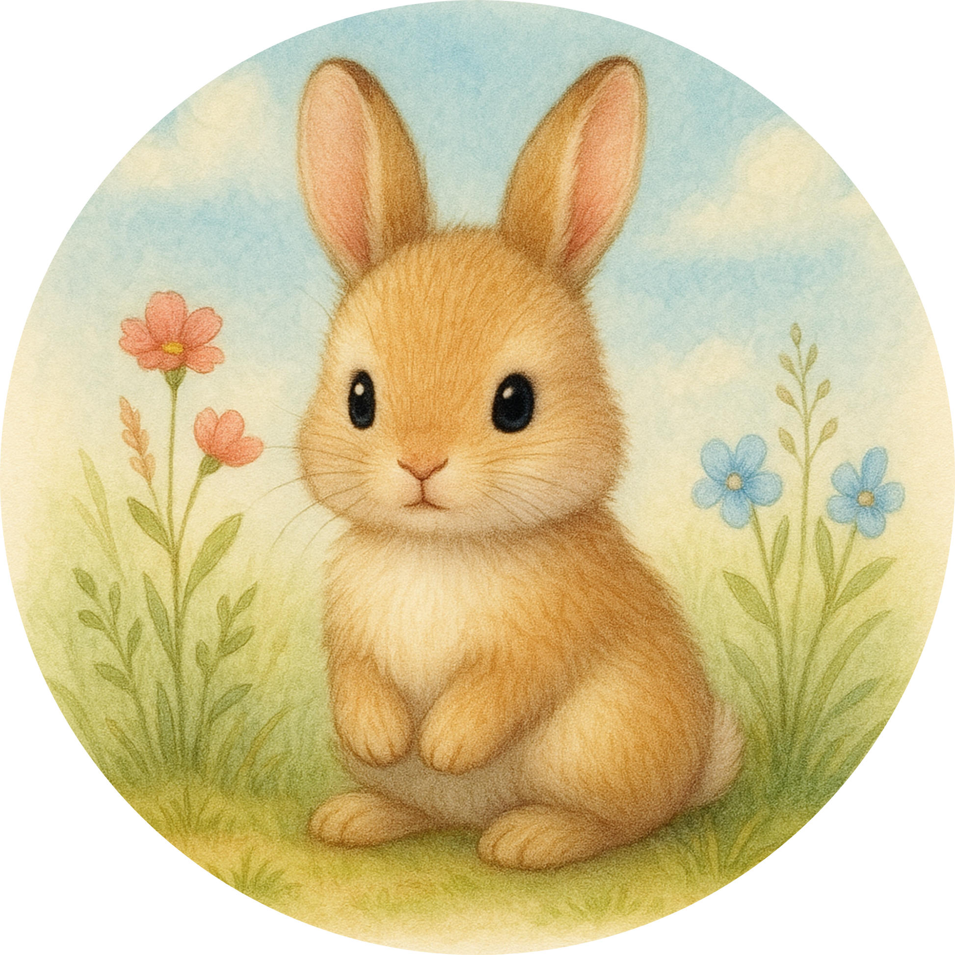 Helles Kaninchen mit langen Ohren, sitzt im Gras