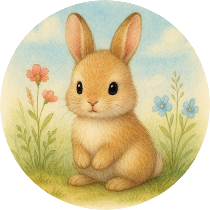 Helles Kaninchen mit langen Ohren, sitzt im Gras