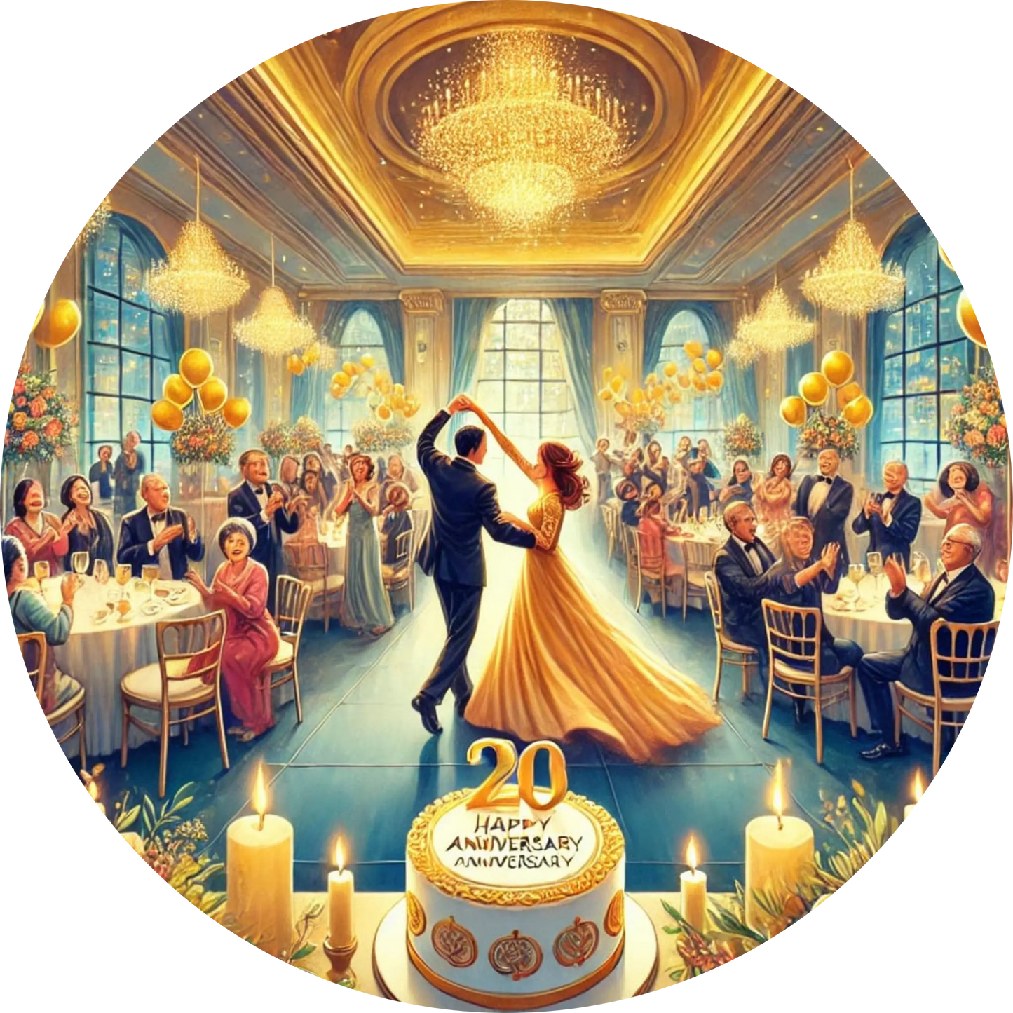 Tanzendes Hochzeitspaar auf einer Hochzeitsfeier, 20. Hochzeitstag. – märchenhafte Szene