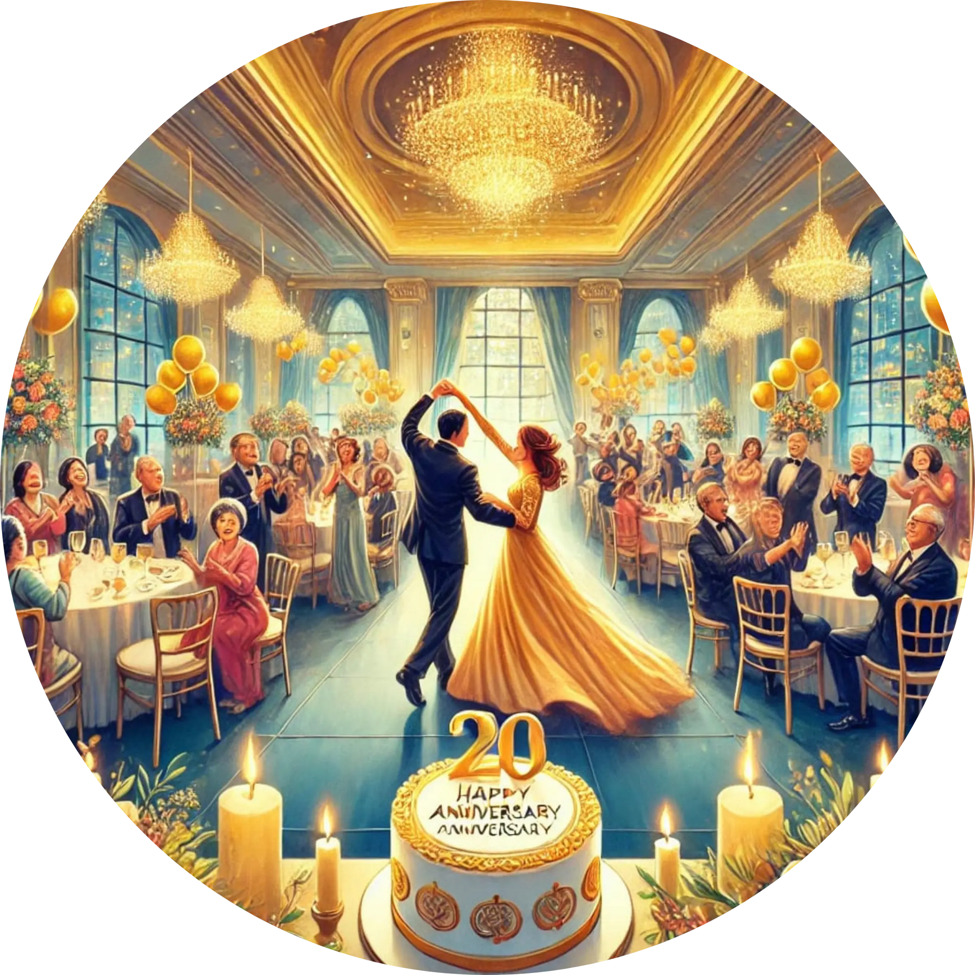 Tanzendes Hochzeitspaar auf einer Hochzeitsfeier, 20. Hochzeitstag. – märchenhafte Szene