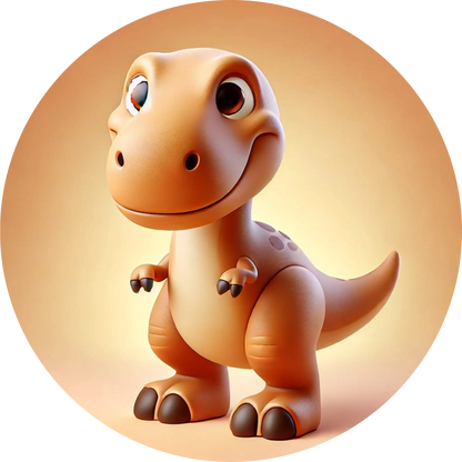 Cartoon-Dino auf rosa Hintergrund mit großem Kopf und freundlichem Gesicht