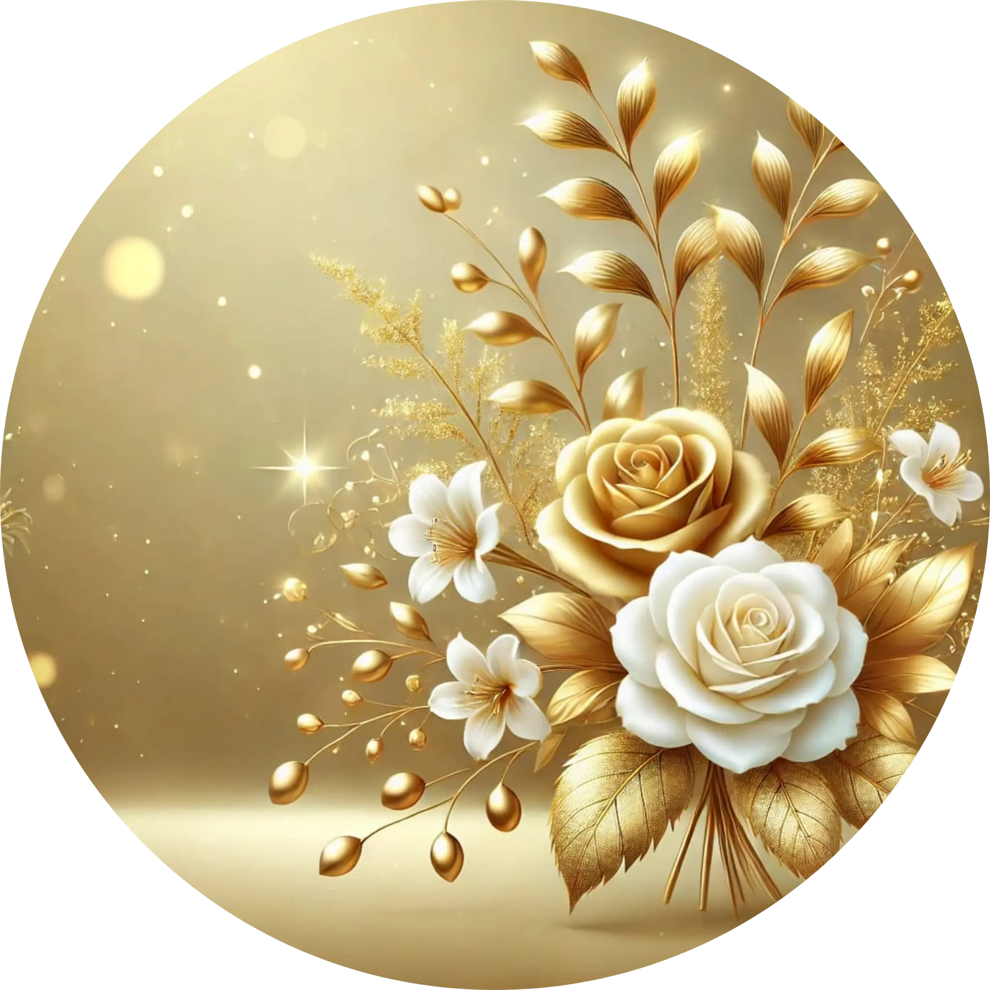 Goldene Eheringe mit Rosen – luxuriöses Hochzeitsmotiv