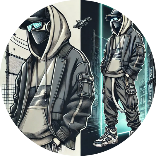 Zwei Jugendliche in Kapuzenjacken in urbanem Schwarz-Weiß-Stil.