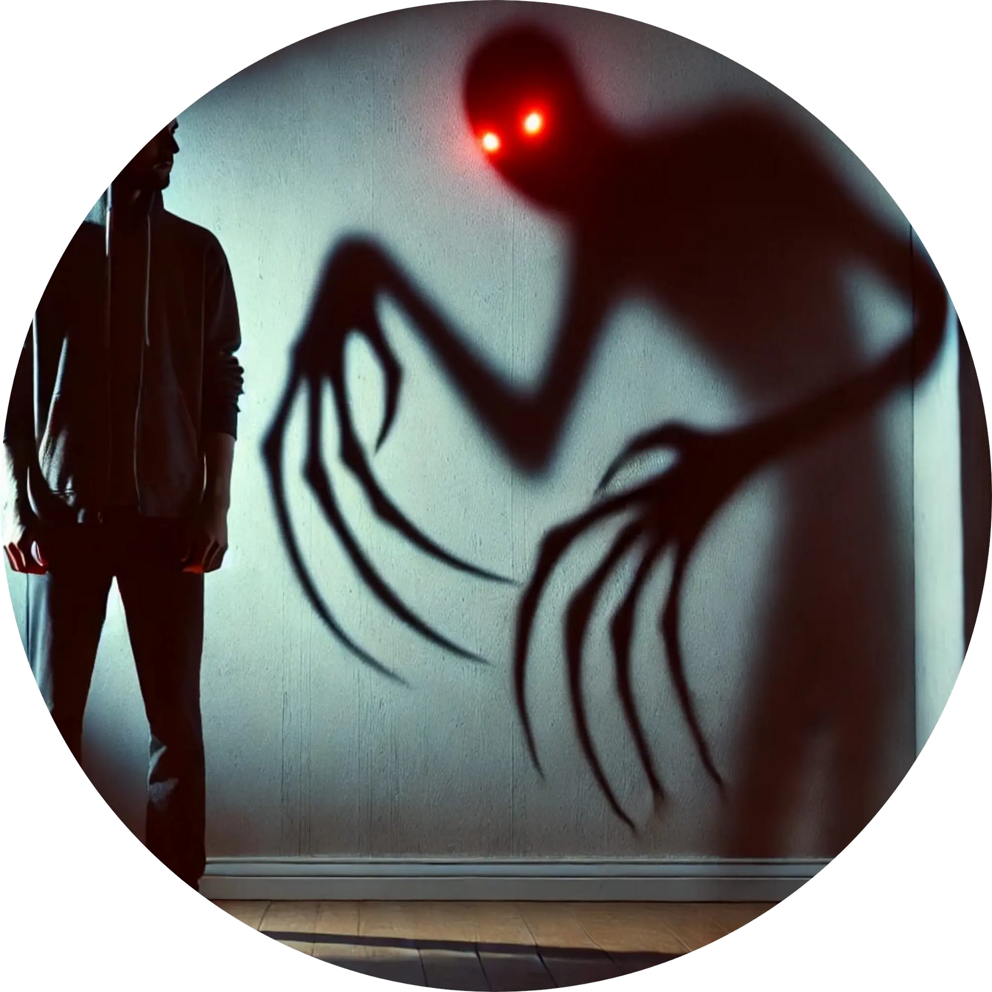 Rotes Spinnenwesen mit langen Gliedmaßen kriecht aus einer Ecke