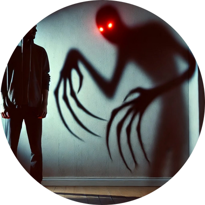 Rotes Spinnenwesen mit langen Gliedmaßen kriecht aus einer Ecke