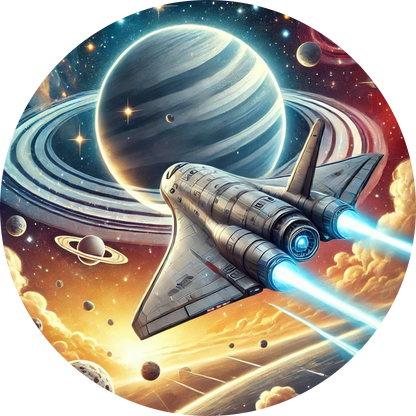 Zwei Raumschiffe beim Manövrieren im Orbit