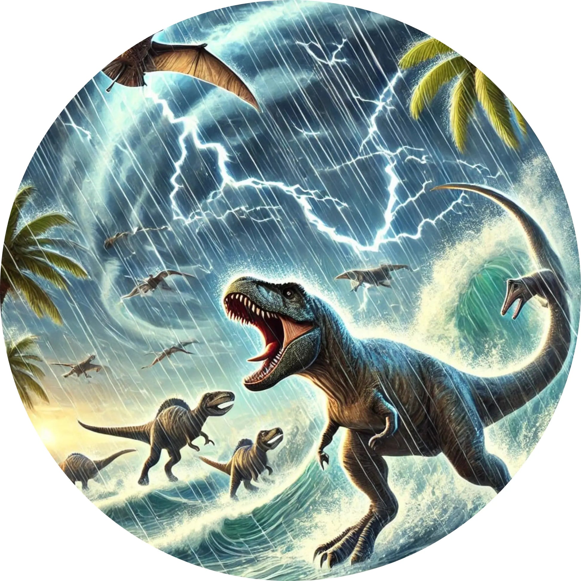 Raptoren in stürmischer Regenwaldszene