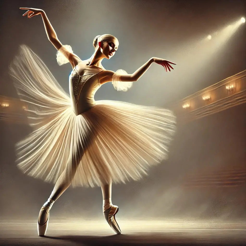 Tänzerin in  Tutu bei Bühnenscheinwerferlicht – elegante Pose mit Ausstrahlung.
