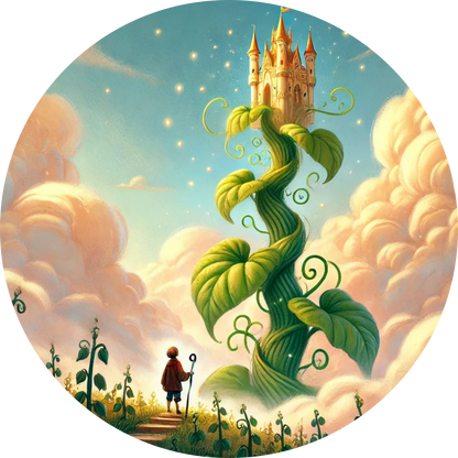 Jack klettert an einer riesigen Bohnenranke in den Himmel
