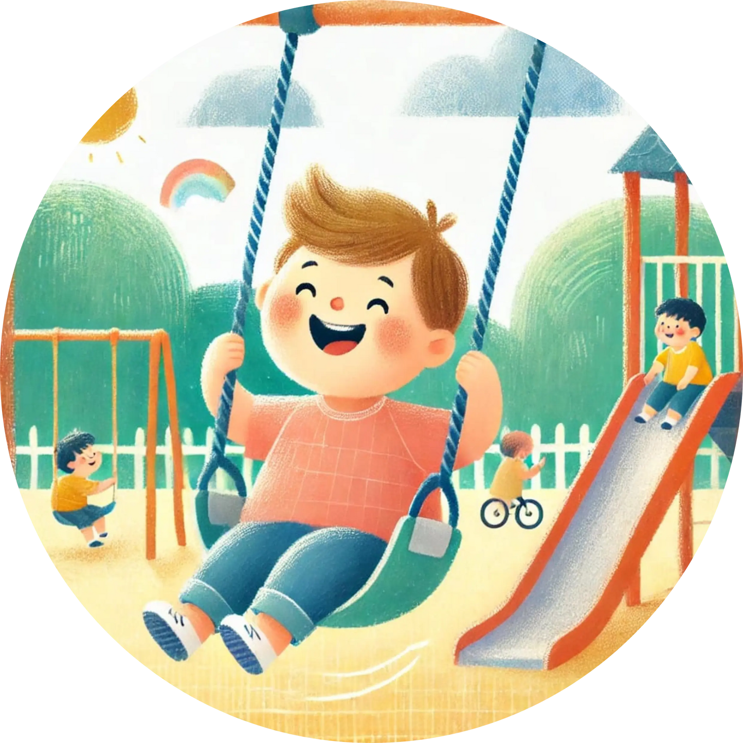  Junge schaukelt fröhlich in einem sonnigen Park