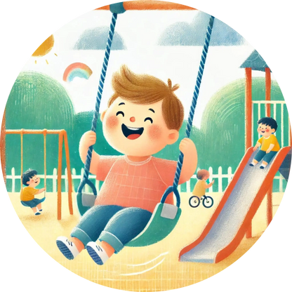  Junge schaukelt fröhlich in einem sonnigen Park