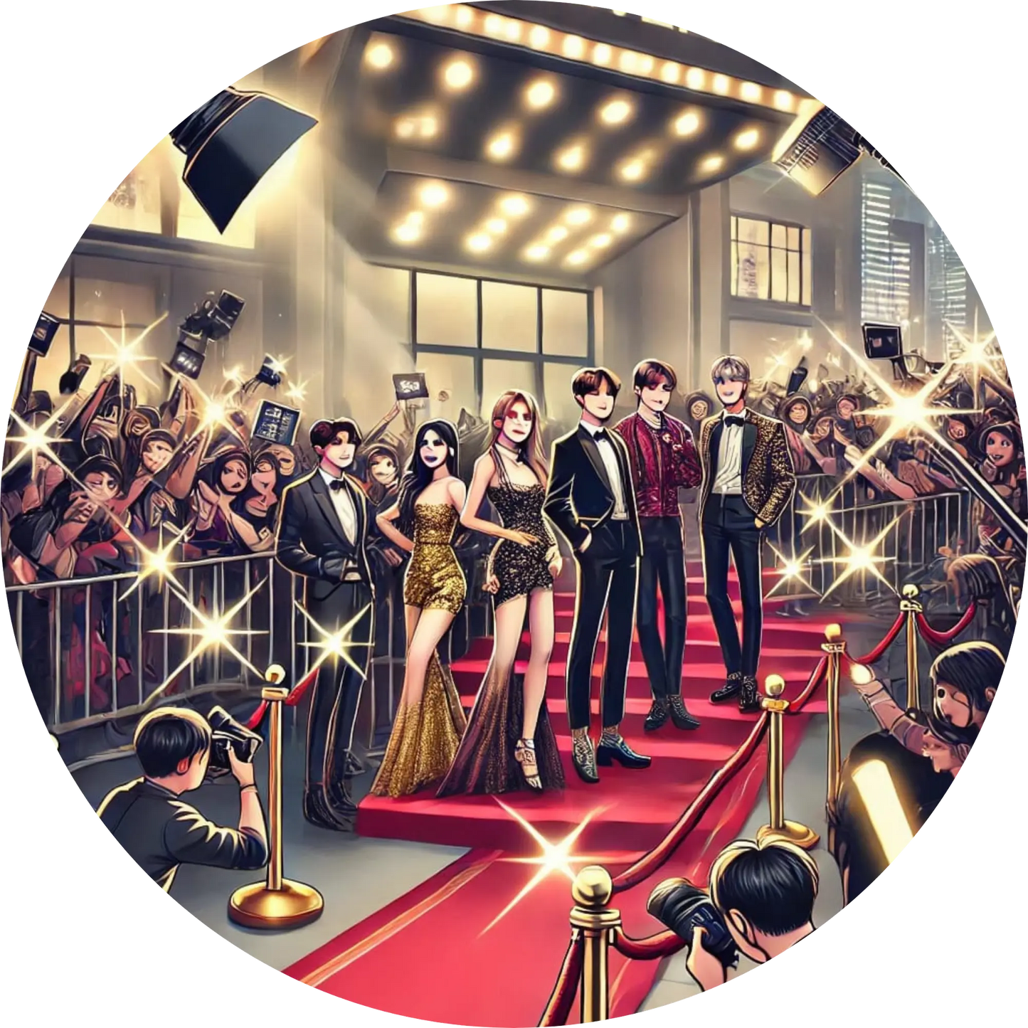 Roter Teppich mit Prominenten, Fotografen und Blitzlichtgewitter