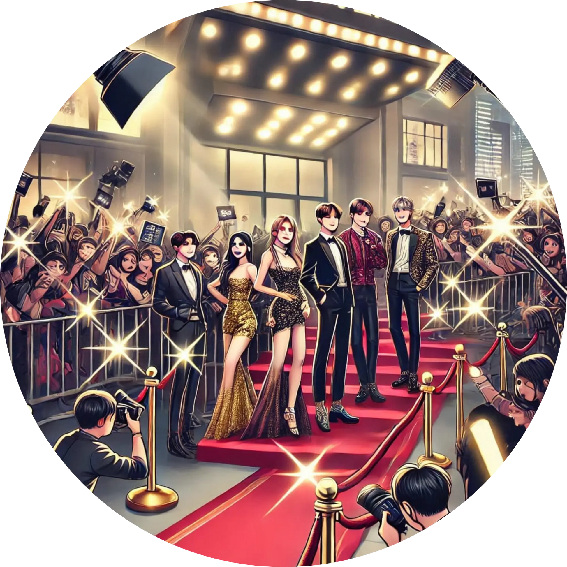 Roter Teppich mit Prominenten, Fotografen und Blitzlichtgewitter