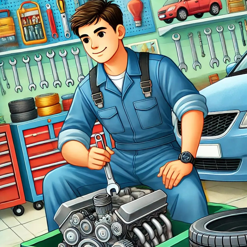 Kfz-Mechaniker arbeitet konzentriert an einem Motor