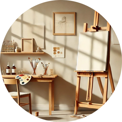 Kalligrafie-Atelier mit Pinsel, Tinte und feinem Papier
Stilvoll eingerichtetes Arbeitszimmer für Kalligrafie mit traditionellen Werkzeugen wie Pinsel, Tusche, Schreibfedern und Zeichenpapier – ideal für Kreative und Schriftkunstliebhaber.