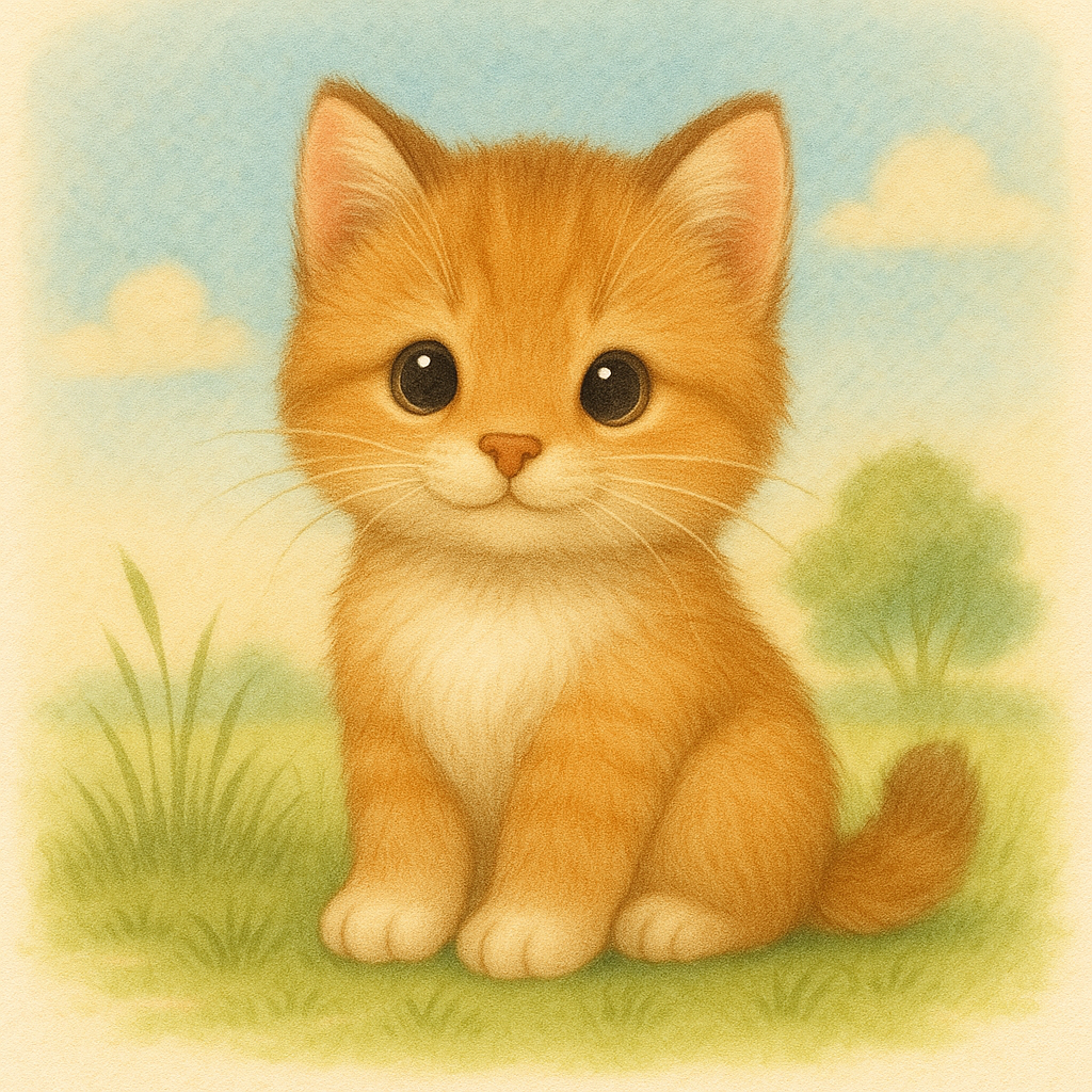 Orangefarbene Babykatze auf einer Wiese