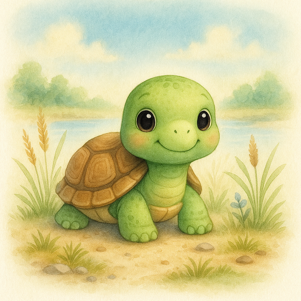 Kleine Schildkröte auf Gras mit Blumen