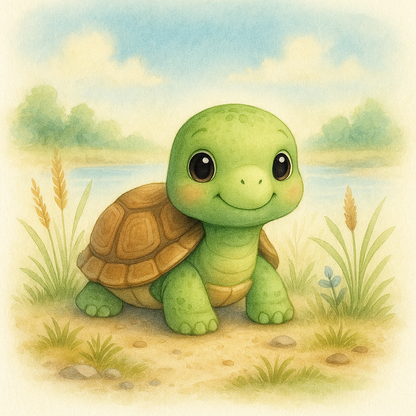 Kleine Schildkröte auf Gras mit Blumen