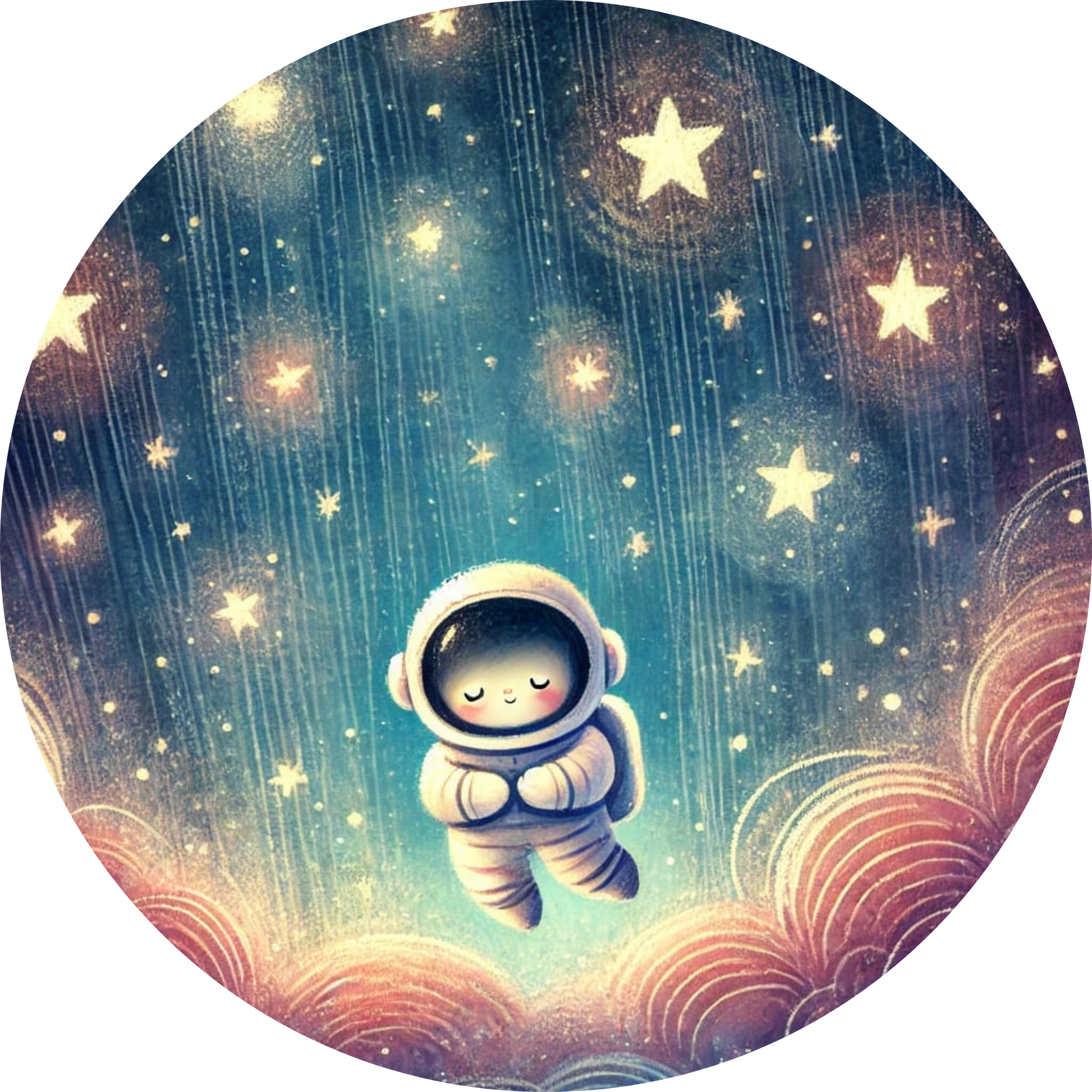 Kleiner Astronaut im All mit goldenen Sternen