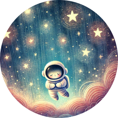 Kleiner Astronaut im All mit goldenen Sternen