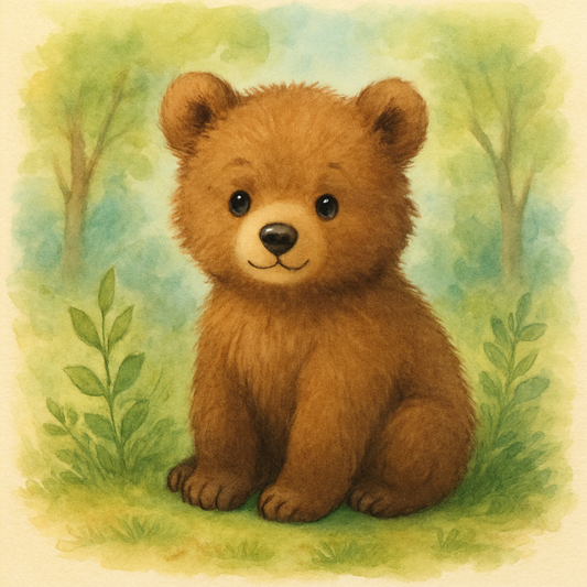 Niedlicher Braunbär im Wald, sitzt auf einer Wiese