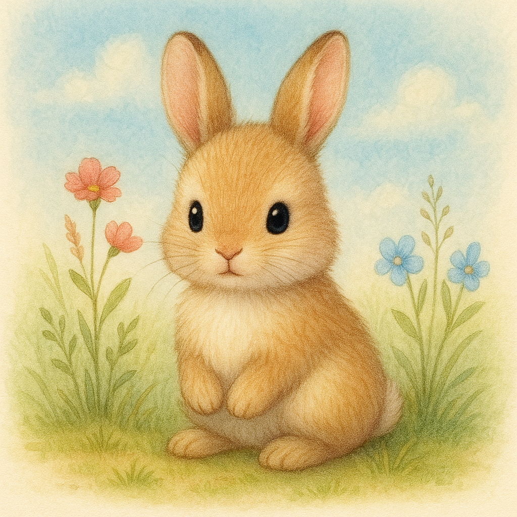 Beiger Hase im Profil auf einer Wiese
