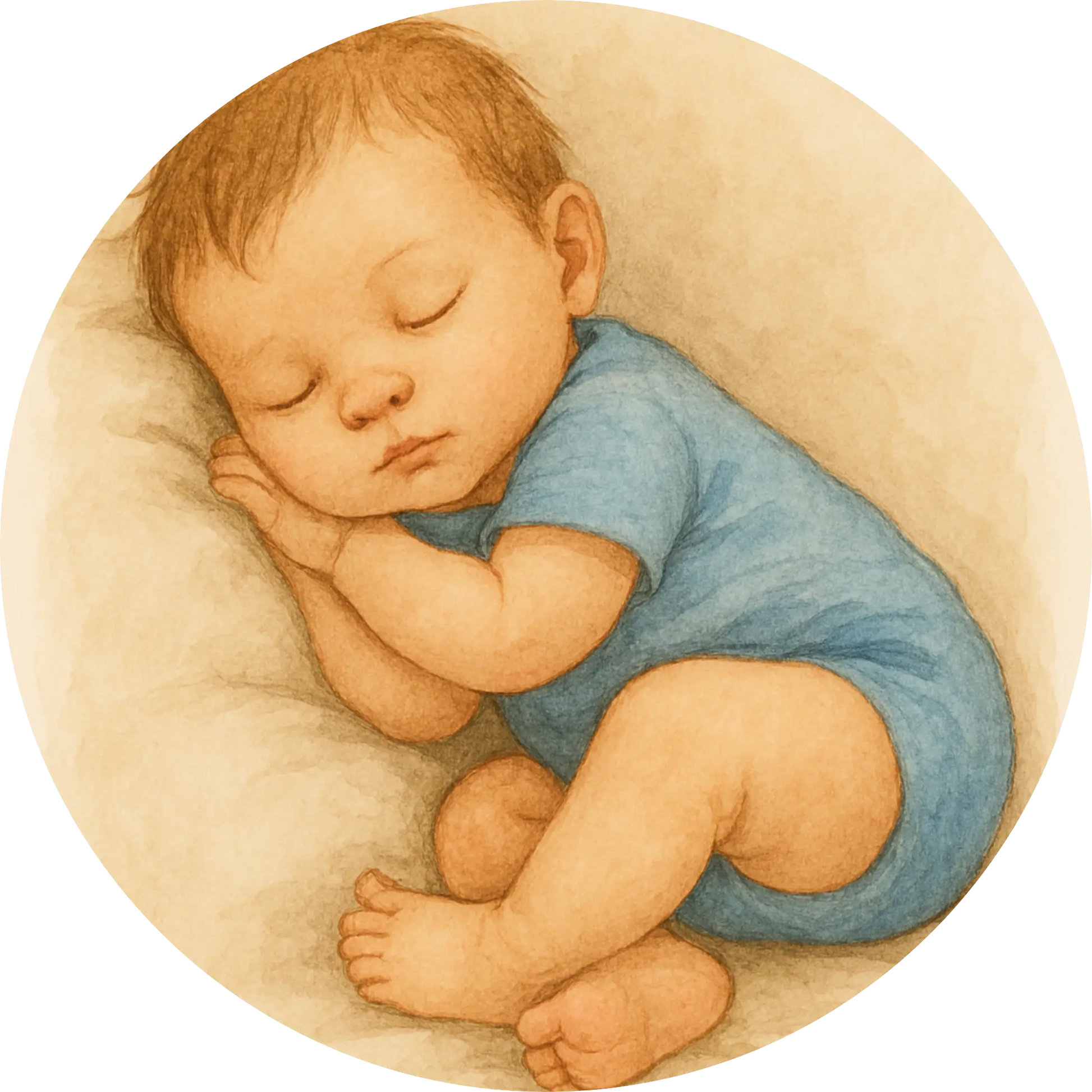 Schlafendes Baby in blauem Body – sanftes Neugeborenenbild
