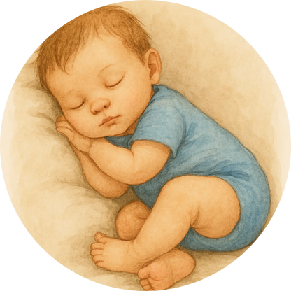 Schlafendes Baby in blauem Body – sanftes Neugeborenenbild
