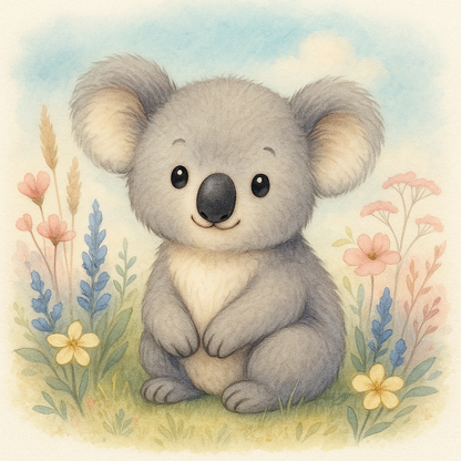 Süßer Koala mit Blumen im Hintergrund