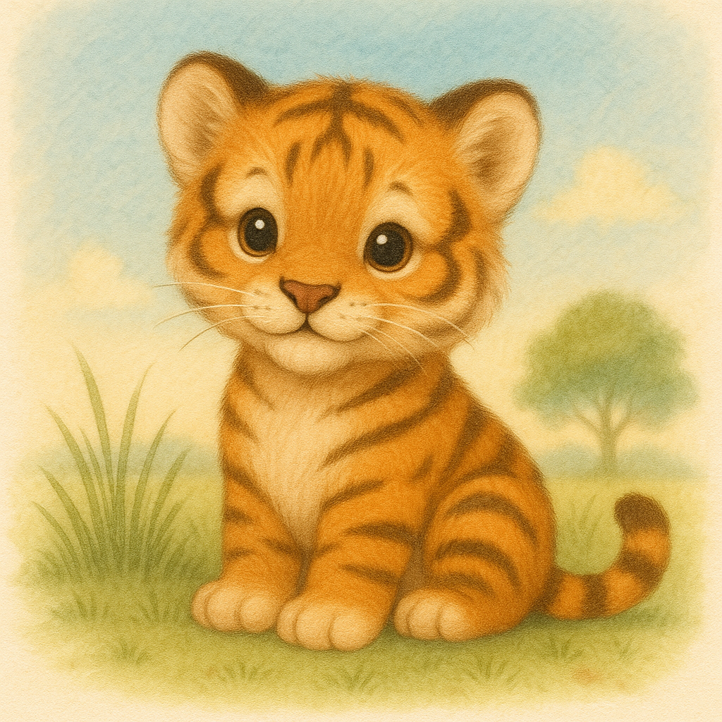 Kleiner Tiger mit Streifen und großen Augen