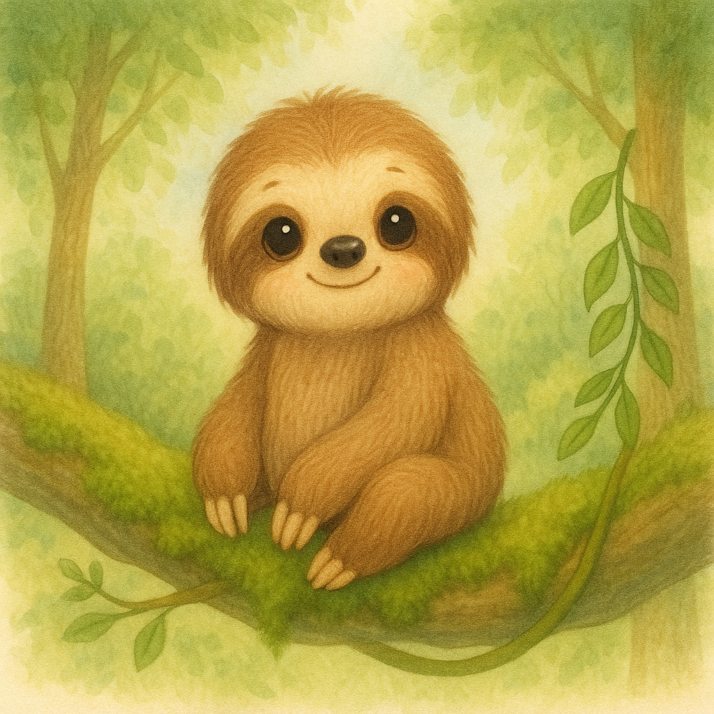 Gemütliches Faultier vor grünem Hintergrund