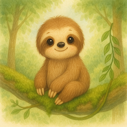 Gemütliches Faultier vor grünem Hintergrund