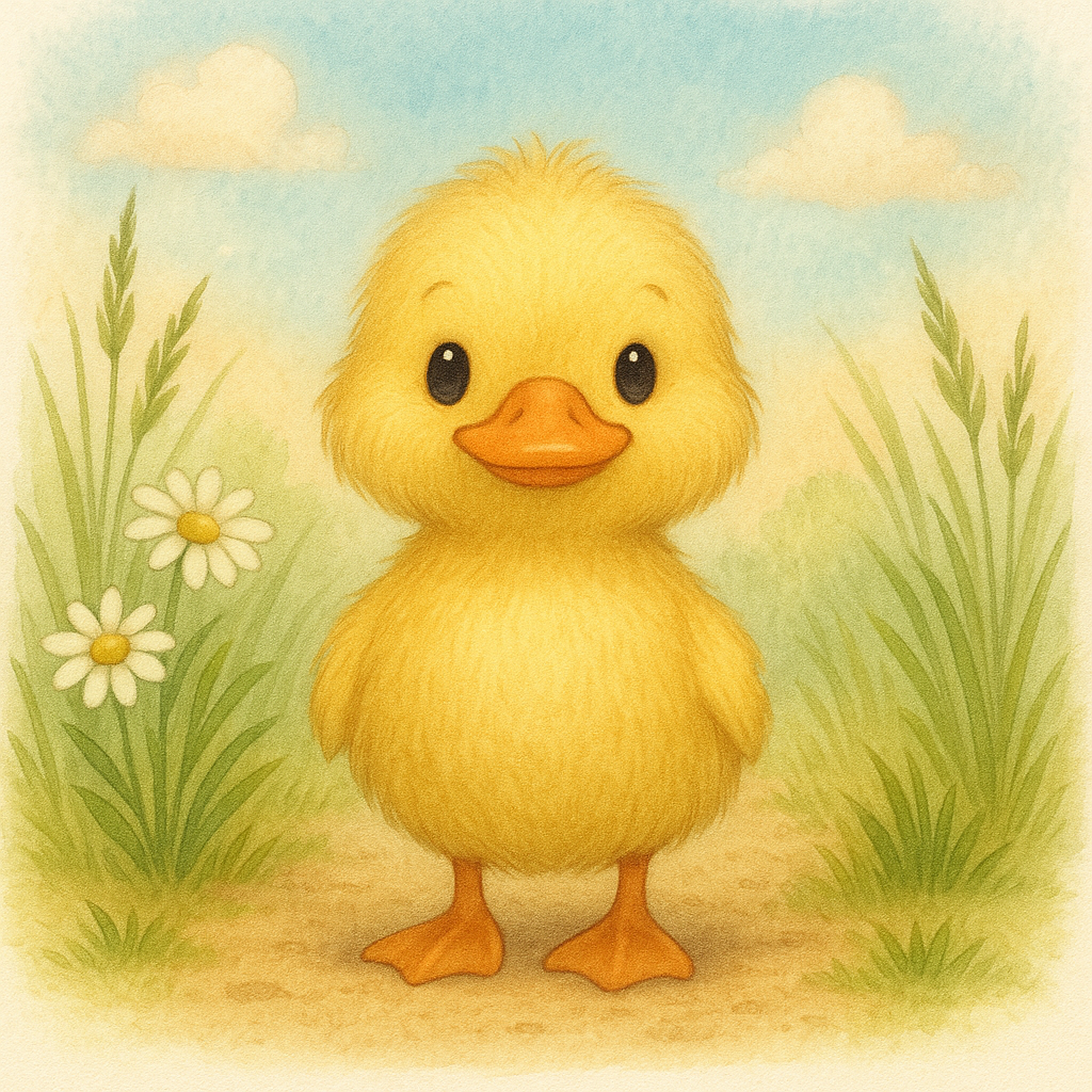 Gelbes Entenküken mit großen Augen