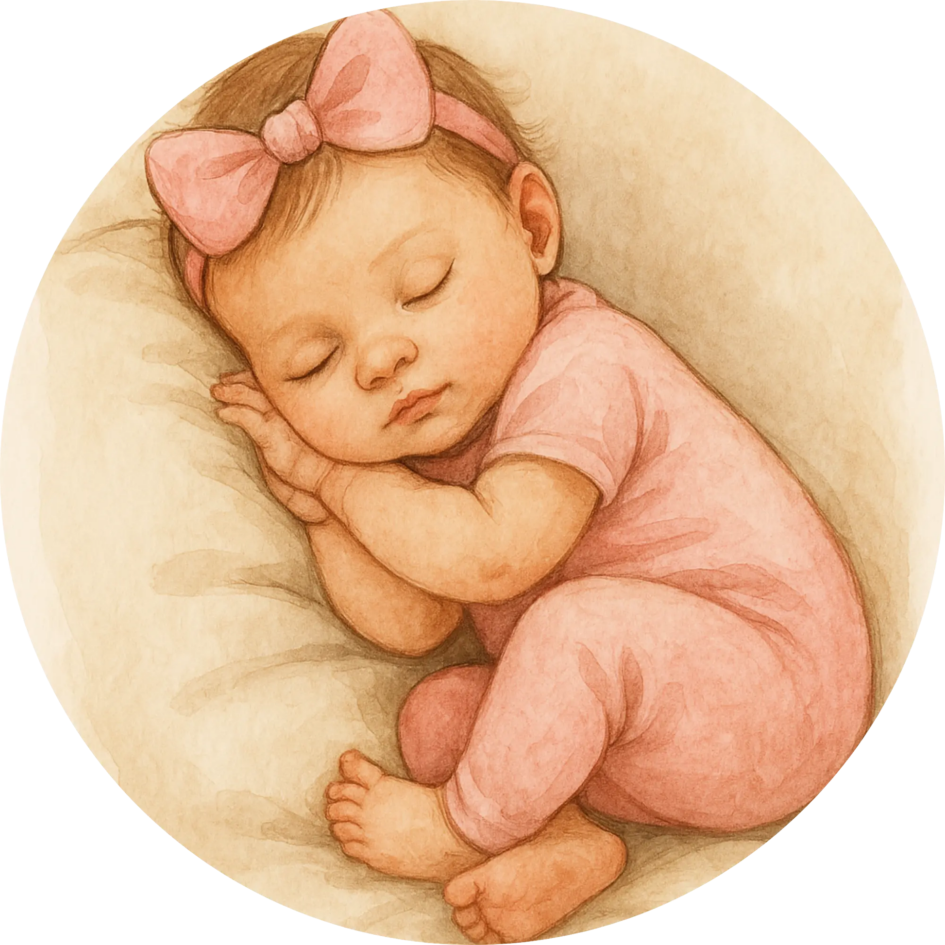 Baby mit rosa Schleife schläft auf Kissen – Neugeborenenmotiv für Mädchen