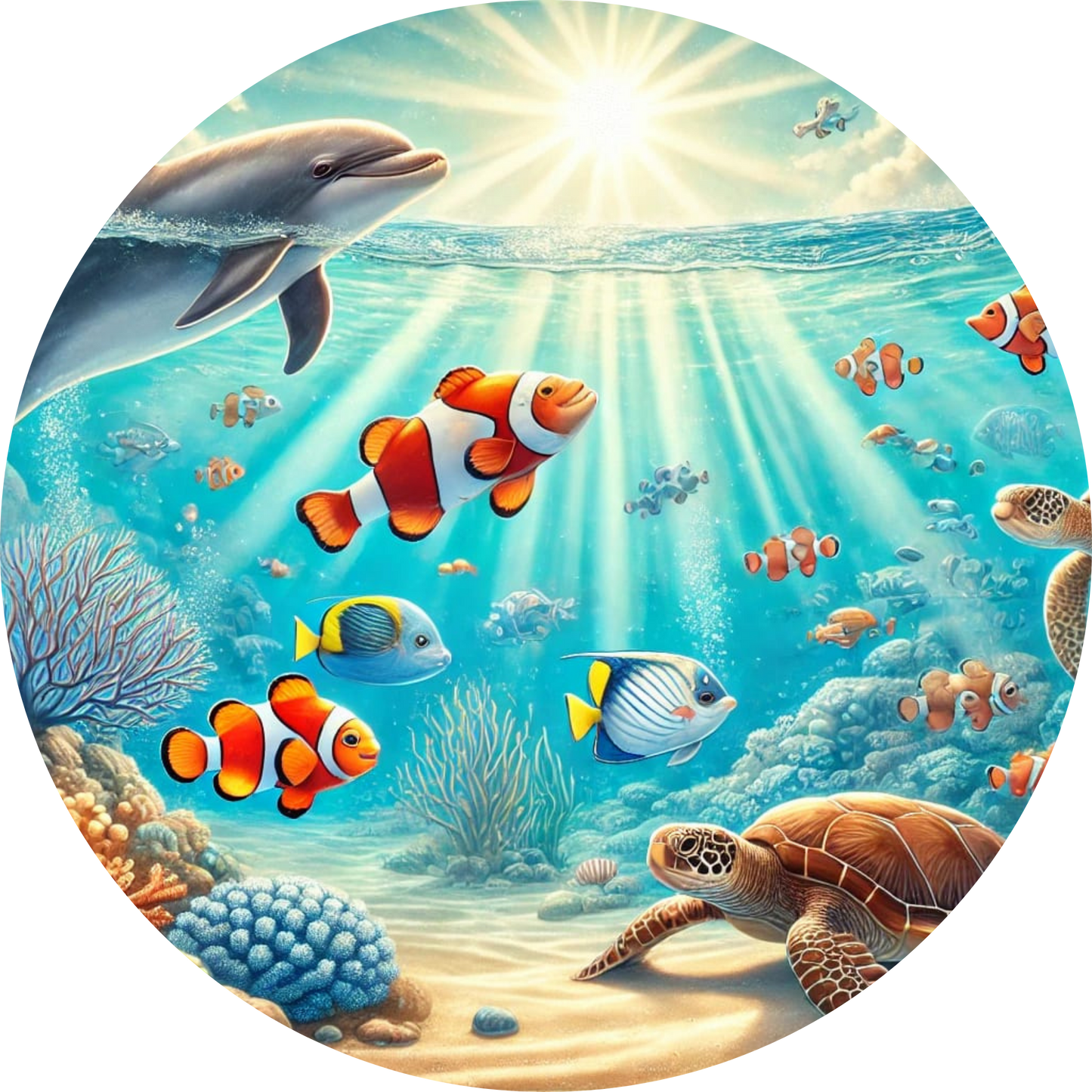 Korallenriff mit bunten Fischen in türkisblauem Wasser