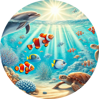 Korallenriff mit bunten Fischen in türkisblauem Wasser