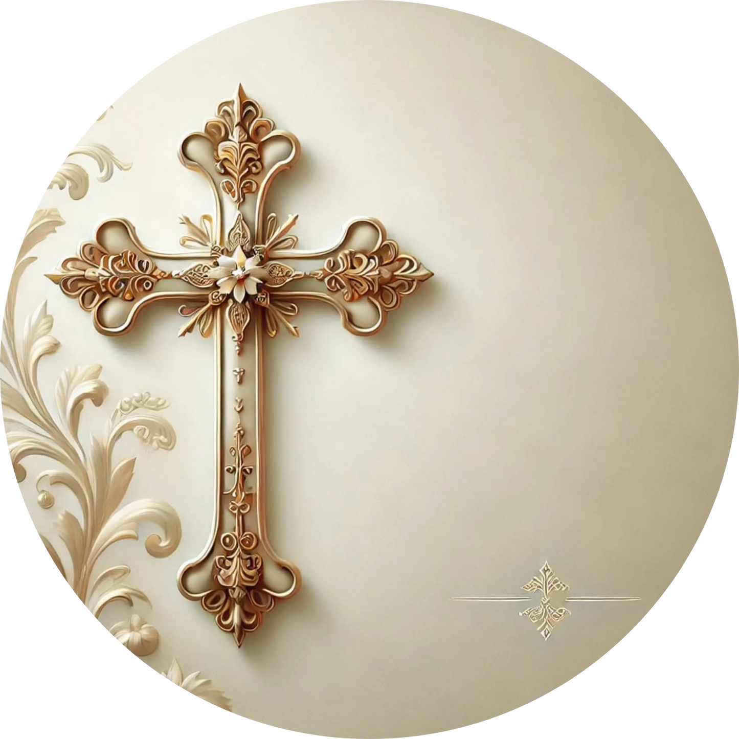 Goldverziertes Kreuz mit zarten Zweigen – schlichtes religiöses Design