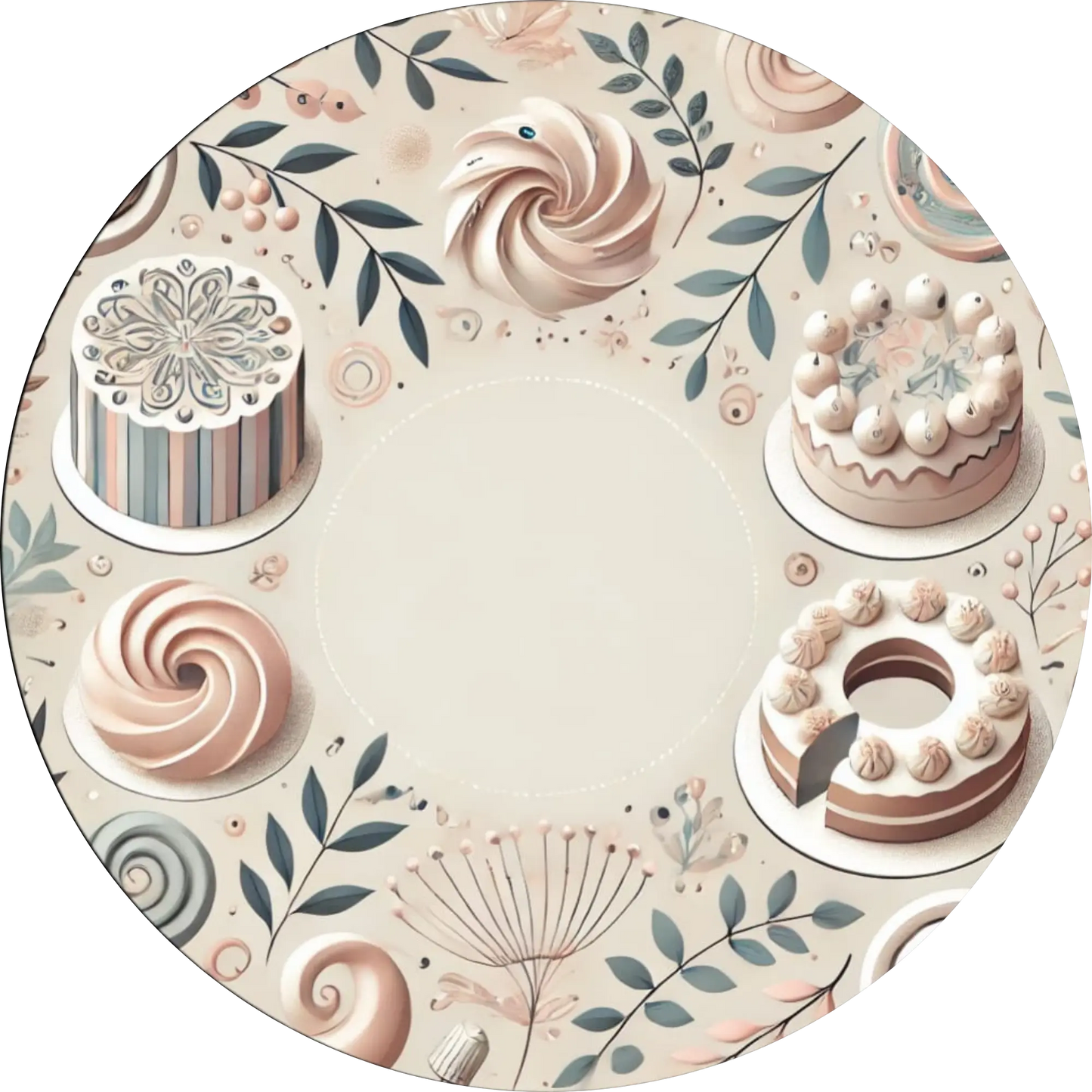 Eleganter, leerer Teller mit stilvoller Blattverzierung – ideal für Wunschdesigns