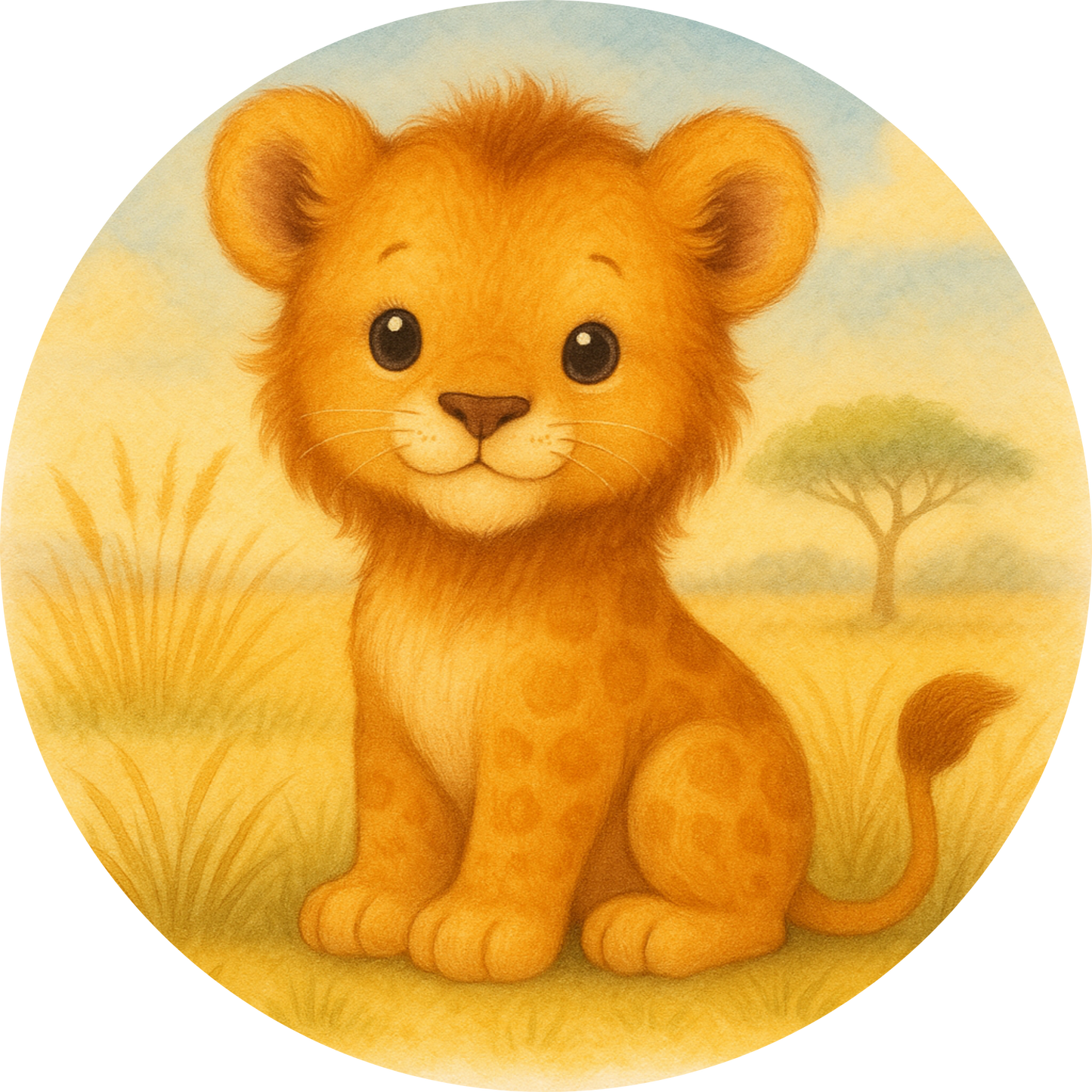 Löwenjunges mit flauschiger Mähne, freundlich lächelnd