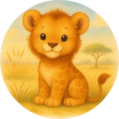 Löwenjunges mit flauschiger Mähne, freundlich lächelnd