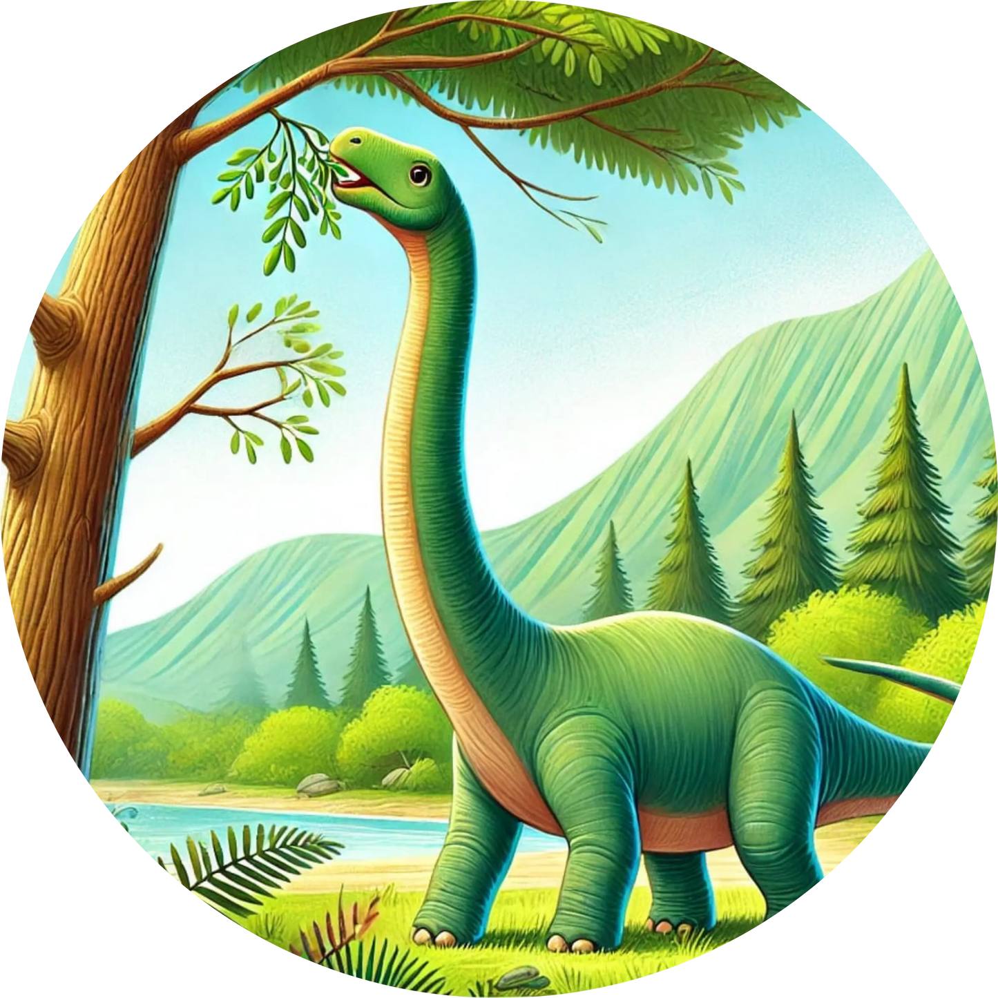 Langhals-Dino in saftiger grüner Umgebung